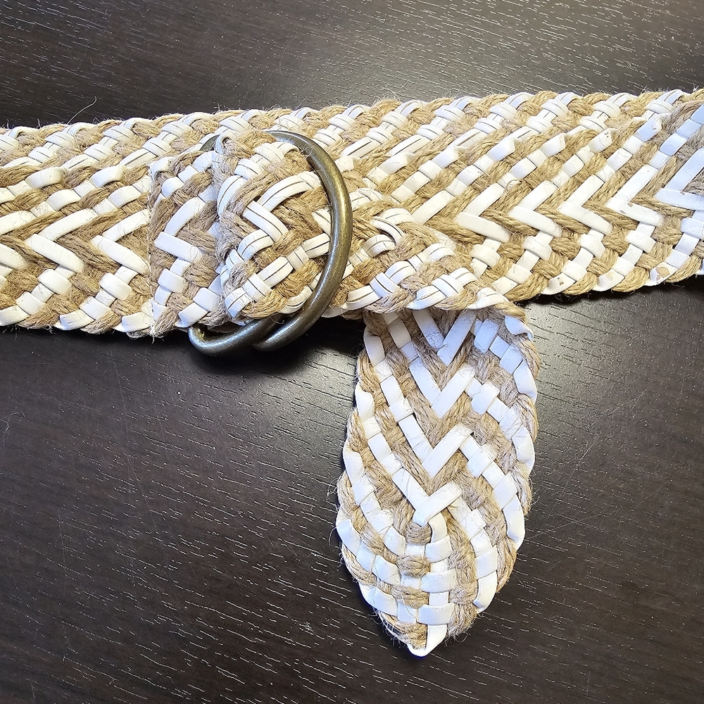 Vintage BRAIDED Hemp Weave Two-Tone Belt Chevron Design Woven Sash